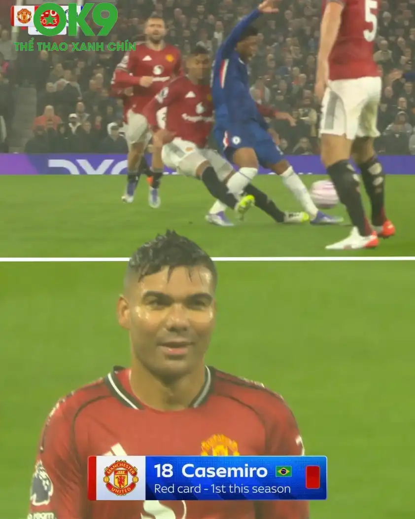 Thẻ đỏ của Casemiro khiến MU thi đấu khó khăn hơn ở hiệp 2 (Ảnh: Sky Sports).